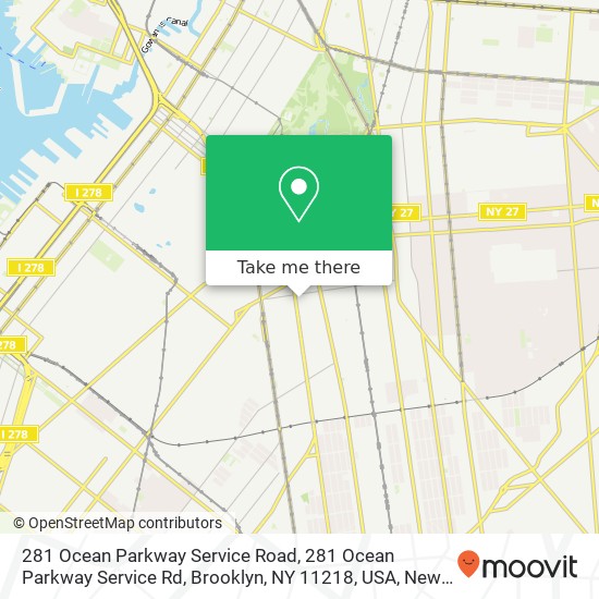 281 Ocean Parkway Service Road, 281 Ocean Parkway Service Rd, Brooklyn, NY 11218, USA map