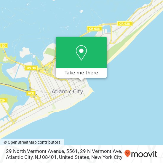 Mapa de 29 North Vermont Avenue, 5561, 29 N Vermont Ave, Atlantic City, NJ 08401, United States