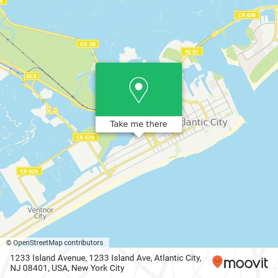 Mapa de 1233 Island Avenue, 1233 Island Ave, Atlantic City, NJ 08401, USA