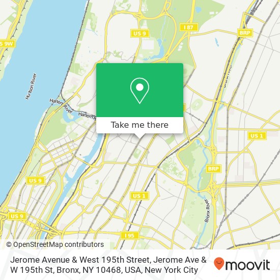 Mapa de Jerome Avenue & West 195th Street, Jerome Ave & W 195th St, Bronx, NY 10468, USA