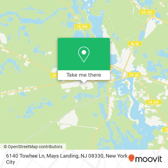 Mapa de 6140 Towhee Ln, Mays Landing, NJ 08330