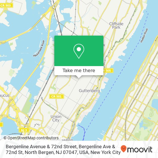 Mapa de Bergenline Avenue & 72nd Street, Bergenline Ave & 72nd St, North Bergen, NJ 07047, USA