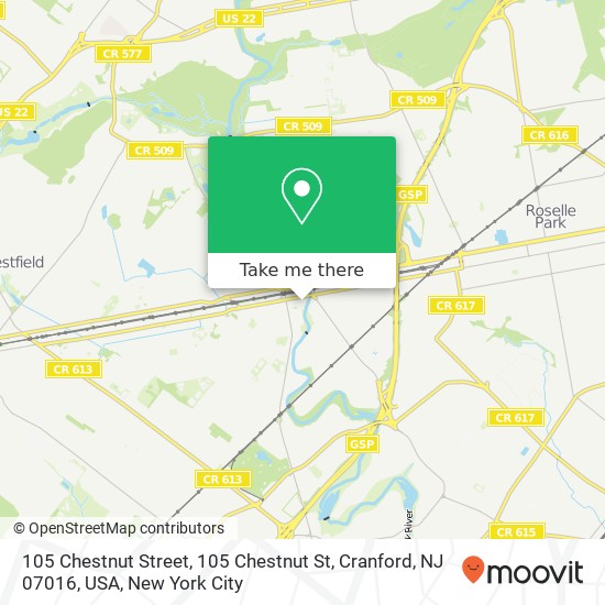 Mapa de 105 Chestnut Street, 105 Chestnut St, Cranford, NJ 07016, USA
