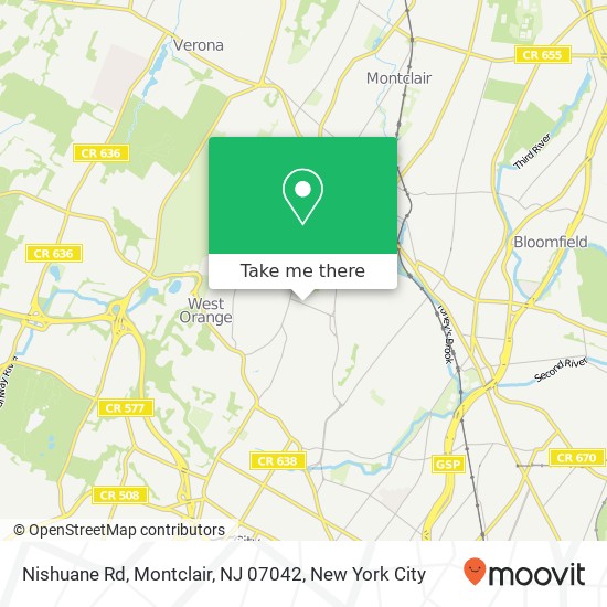 Mapa de Nishuane Rd, Montclair, NJ 07042