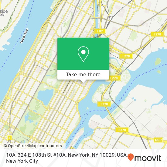 Mapa de 10A, 324 E 108th St #10A, New York, NY 10029, USA