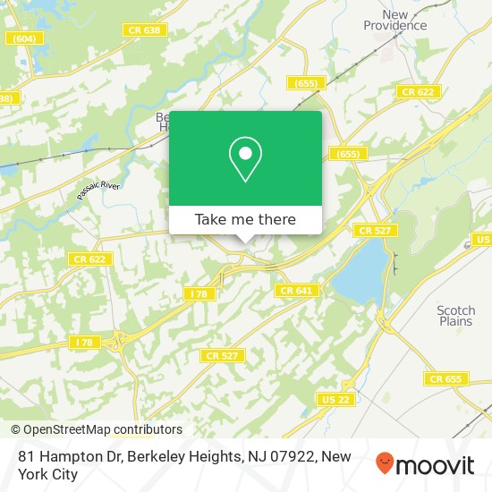 Mapa de 81 Hampton Dr, Berkeley Heights, NJ 07922