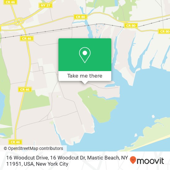 Mapa de 16 Woodcut Drive, 16 Woodcut Dr, Mastic Beach, NY 11951, USA