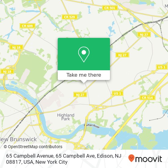 65 Campbell Avenue, 65 Campbell Ave, Edison, NJ 08817, USA map