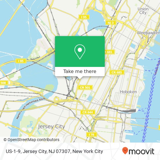 Mapa de US-1-9, Jersey City, NJ 07307