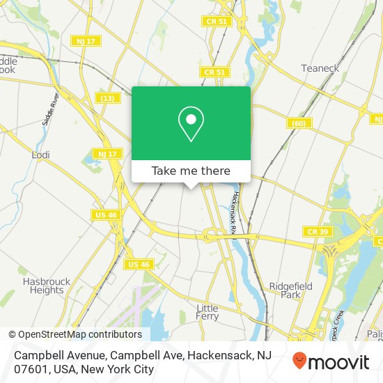 Campbell Avenue, Campbell Ave, Hackensack, NJ 07601, USA map