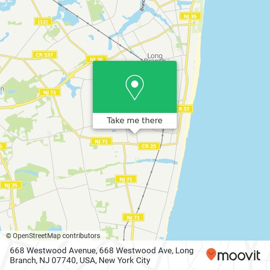 Mapa de 668 Westwood Avenue, 668 Westwood Ave, Long Branch, NJ 07740, USA