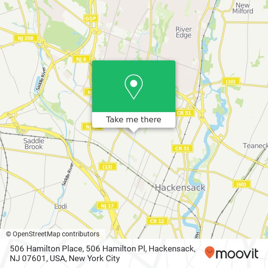 Mapa de 506 Hamilton Place, 506 Hamilton Pl, Hackensack, NJ 07601, USA
