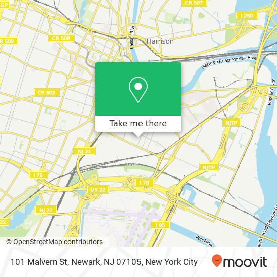 Mapa de 101 Malvern St, Newark, NJ 07105