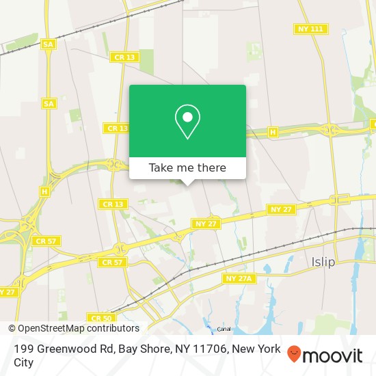 Mapa de 199 Greenwood Rd, Bay Shore, NY 11706