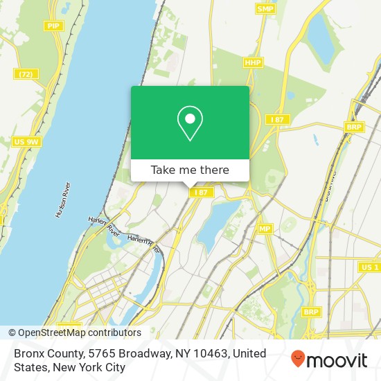 Bronx County, 5765 Broadway, NY 10463, United States map
