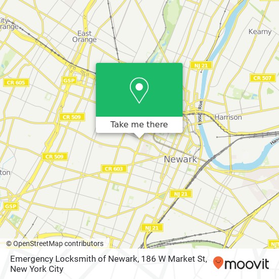 Mapa de Emergency Locksmith of Newark, 186 W Market St