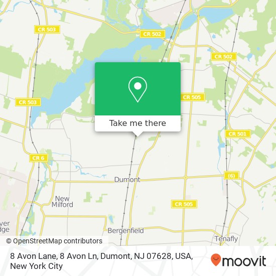 Mapa de 8 Avon Lane, 8 Avon Ln, Dumont, NJ 07628, USA
