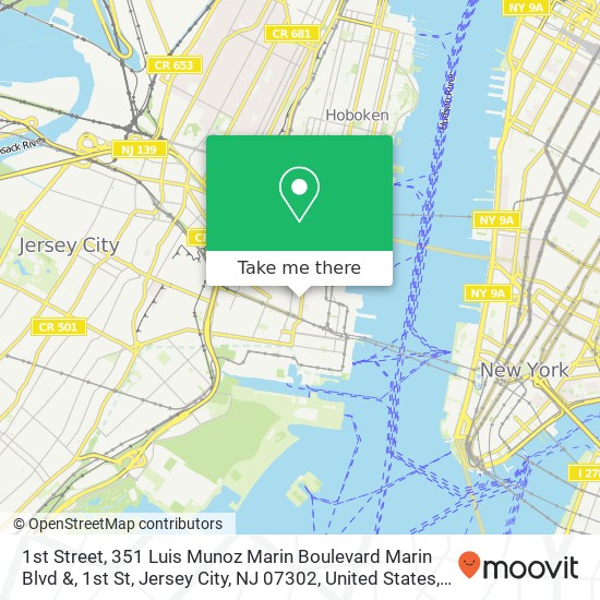 Mapa de 1st Street, 351 Luis Munoz Marin Boulevard Marin Blvd &, 1st St, Jersey City, NJ 07302, United States