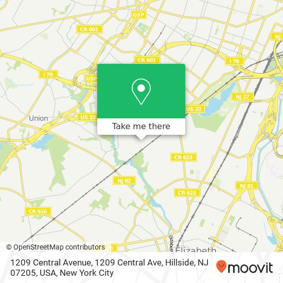 1209 Central Avenue, 1209 Central Ave, Hillside, NJ 07205, USA map