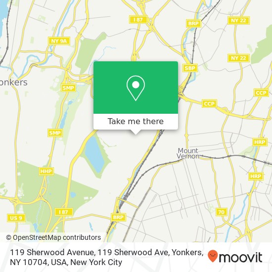 119 Sherwood Avenue, 119 Sherwood Ave, Yonkers, NY 10704, USA map