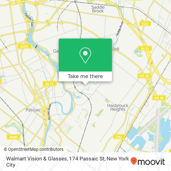 Mapa de Walmart Vision & Glasses, 174 Passaic St