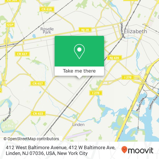 412 West Baltimore Avenue, 412 W Baltimore Ave, Linden, NJ 07036, USA map