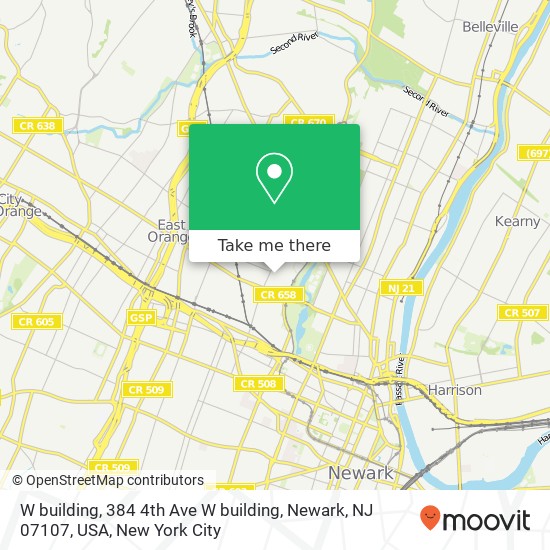 Mapa de W  building, 384 4th Ave W  building, Newark, NJ 07107, USA