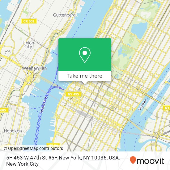 Mapa de 5F, 453 W 47th St #5F, New York, NY 10036, USA