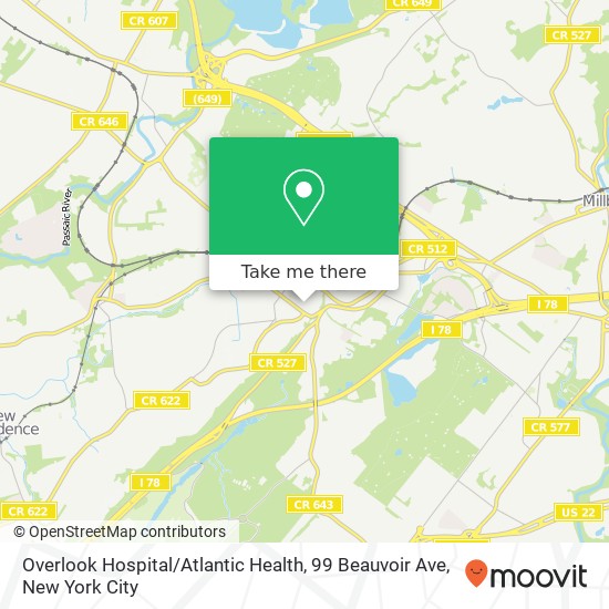 Overlook Hospital / Atlantic Health, 99 Beauvoir Ave map