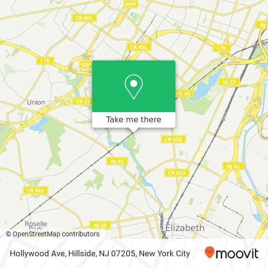 Mapa de Hollywood Ave, Hillside, NJ 07205