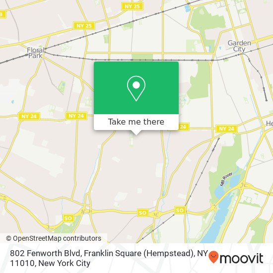 Mapa de 802 Fenworth Blvd, Franklin Square (Hempstead), NY 11010