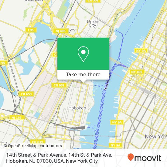 Mapa de 14th Street & Park Avenue, 14th St & Park Ave, Hoboken, NJ 07030, USA