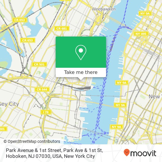 Mapa de Park Avenue & 1st Street, Park Ave & 1st St, Hoboken, NJ 07030, USA