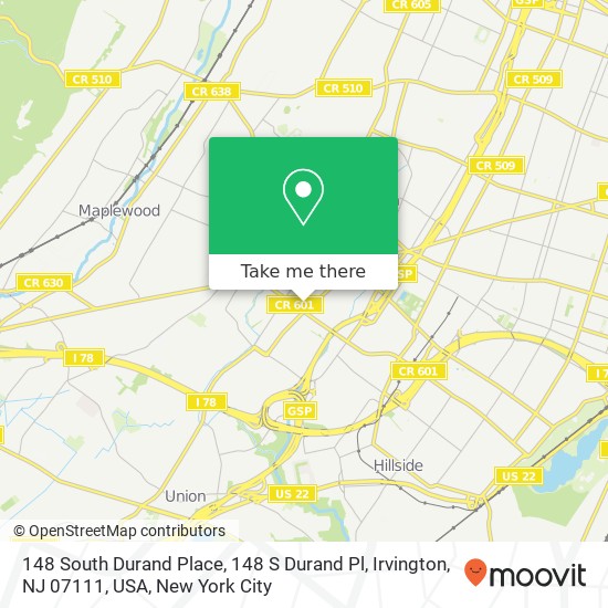 148 South Durand Place, 148 S Durand Pl, Irvington, NJ 07111, USA map