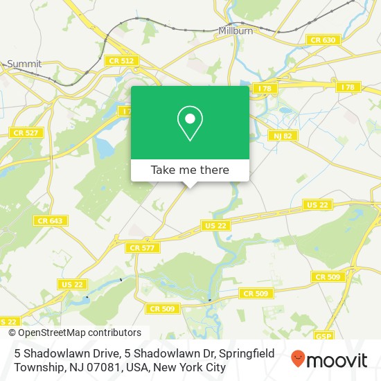 5 Shadowlawn Drive, 5 Shadowlawn Dr, Springfield Township, NJ 07081, USA map