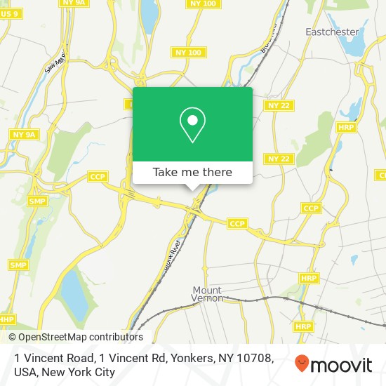 Mapa de 1 Vincent Road, 1 Vincent Rd, Yonkers, NY 10708, USA