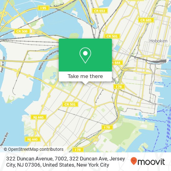 Mapa de 322 Duncan Avenue, 7002, 322 Duncan Ave, Jersey City, NJ 07306, United States