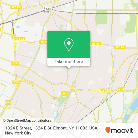 Mapa de 1324 E Street, 1324 E St, Elmont, NY 11003, USA