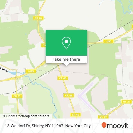 Mapa de 13 Waldorf Dr, Shirley, NY 11967