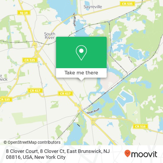 Mapa de 8 Clover Court, 8 Clover Ct, East Brunswick, NJ 08816, USA