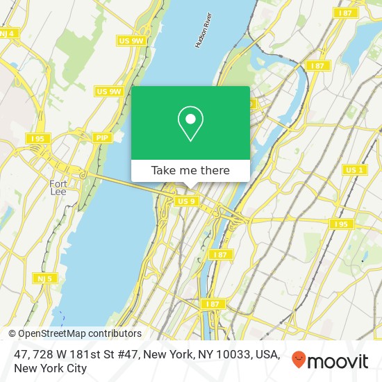 Mapa de 47, 728 W 181st St #47, New York, NY 10033, USA