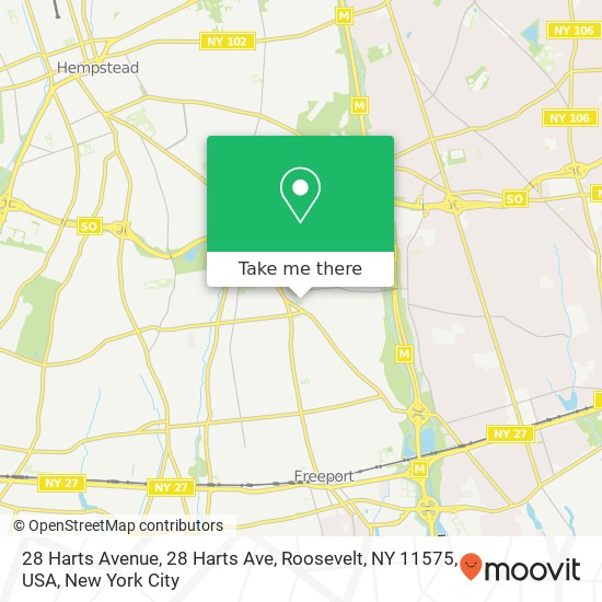 Mapa de 28 Harts Avenue, 28 Harts Ave, Roosevelt, NY 11575, USA