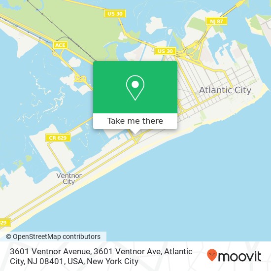 Mapa de 3601 Ventnor Avenue, 3601 Ventnor Ave, Atlantic City, NJ 08401, USA