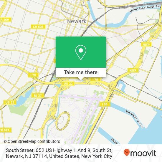 South Street, 652 US Highway 1 And 9, South St, Newark, NJ 07114, United States map