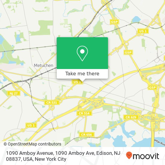 1090 Amboy Avenue, 1090 Amboy Ave, Edison, NJ 08837, USA map