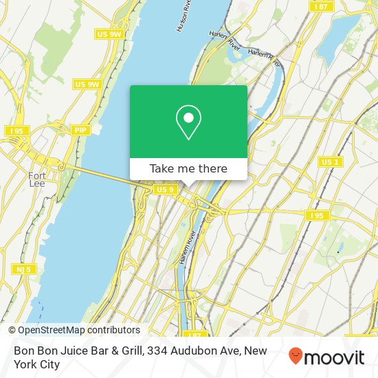Mapa de Bon Bon Juice Bar & Grill, 334 Audubon Ave