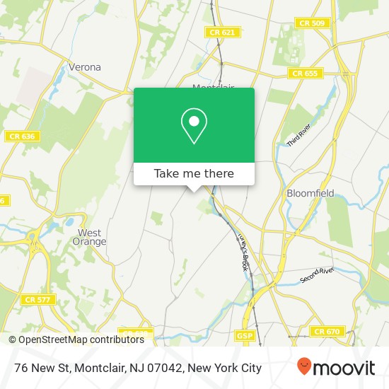 Mapa de 76 New St, Montclair, NJ 07042