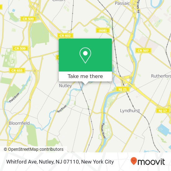 Mapa de Whitford Ave, Nutley, NJ 07110