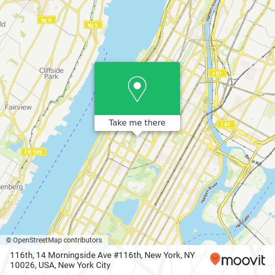 Mapa de 116th, 14 Morningside Ave #116th, New York, NY 10026, USA