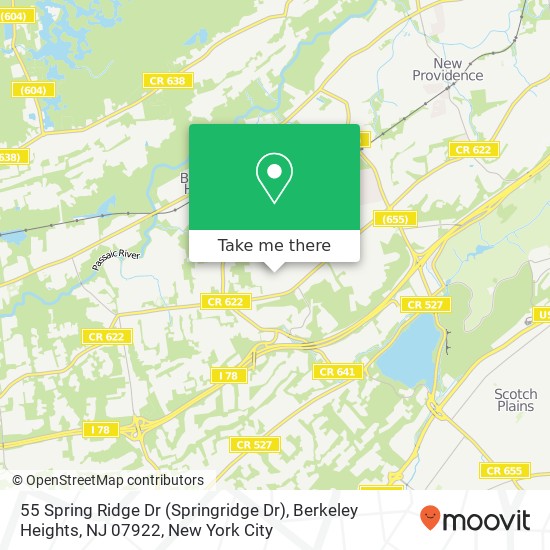 Mapa de 55 Spring Ridge Dr (Springridge Dr), Berkeley Heights, NJ 07922